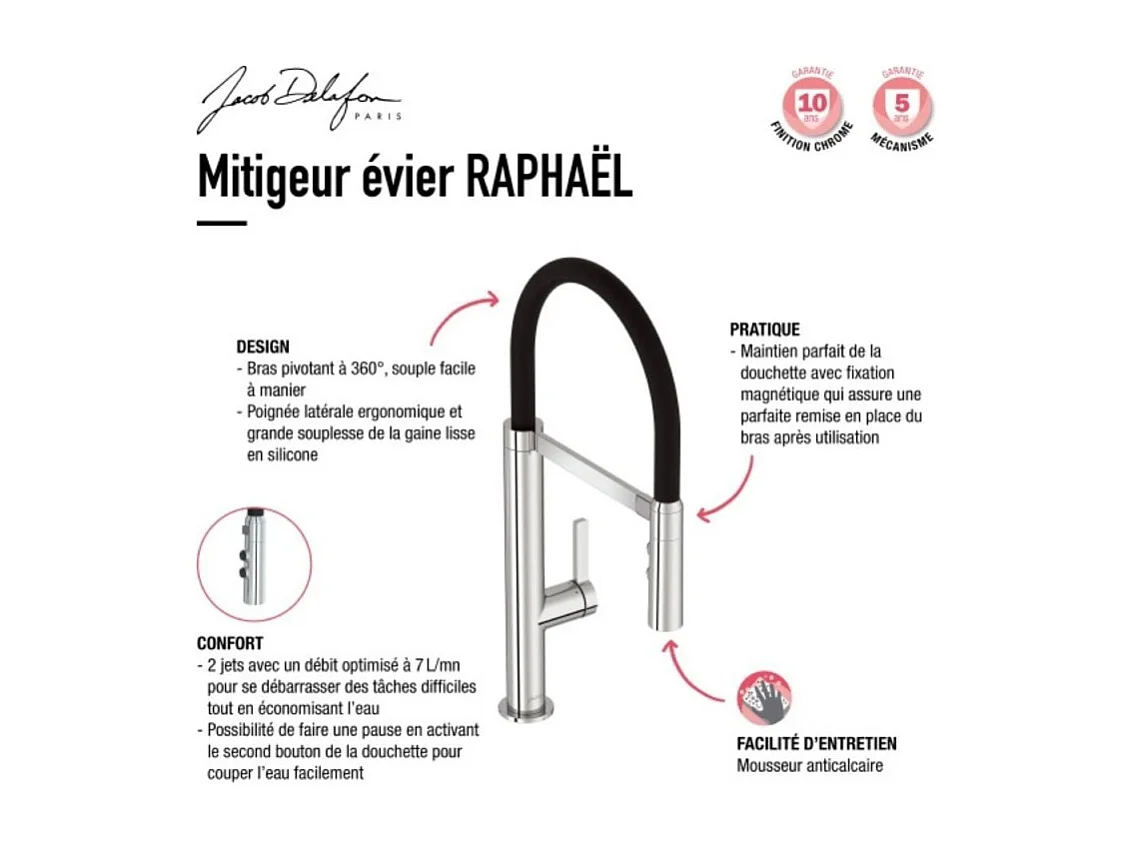 Evier à encastrer 1 bac et demi JACOB DELAFON Gaspard + robinet cuisine Raphaël