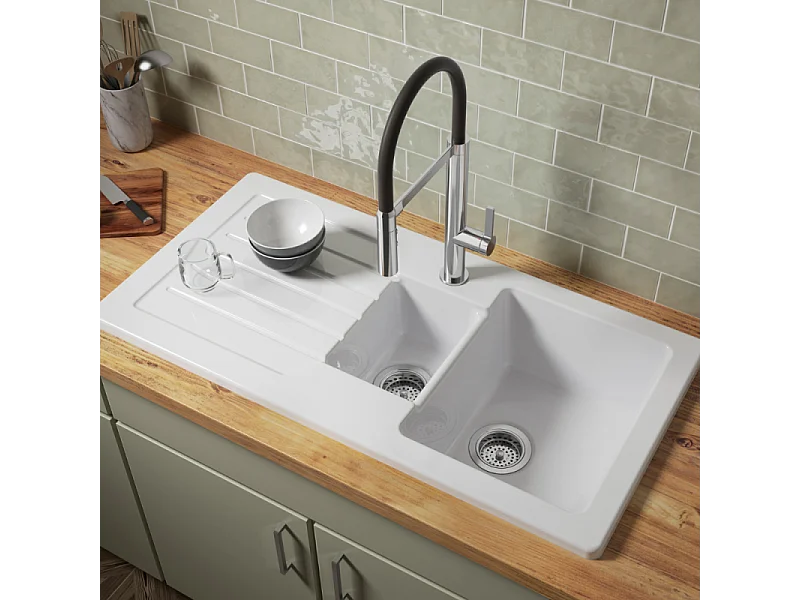 Evier à encastrer 1 bac et demi JACOB DELAFON Gaspard + robinet cuisine Raphaël