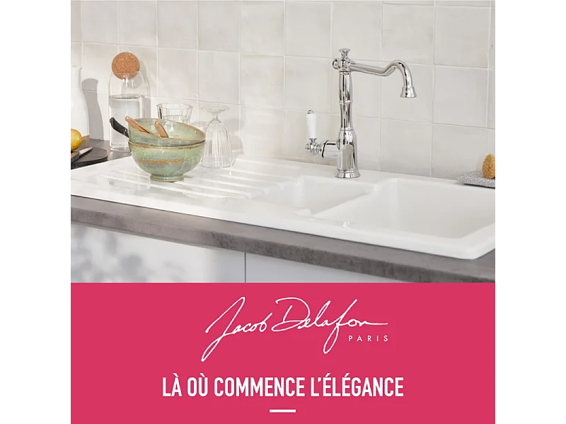 Evier à encastrer 1 bac et demi JACOB DELAFON Gaspard + robinet de cuisine Louise