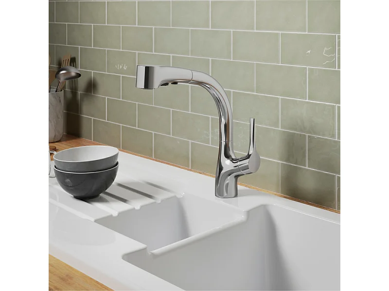 Evier à encastrer 1 bac et demi JACOB DELAFON Gaspard + robinet cuisine Elate