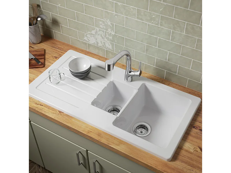 Evier à encastrer 1 bac et demi JACOB DELAFON Gaspard + robinet cuisine Elate