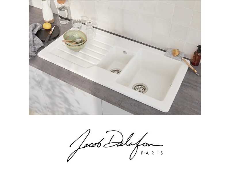 Evier à encastrer 1 bac et demi JACOB DELAFON Gaspard + robinet cuisine Elate