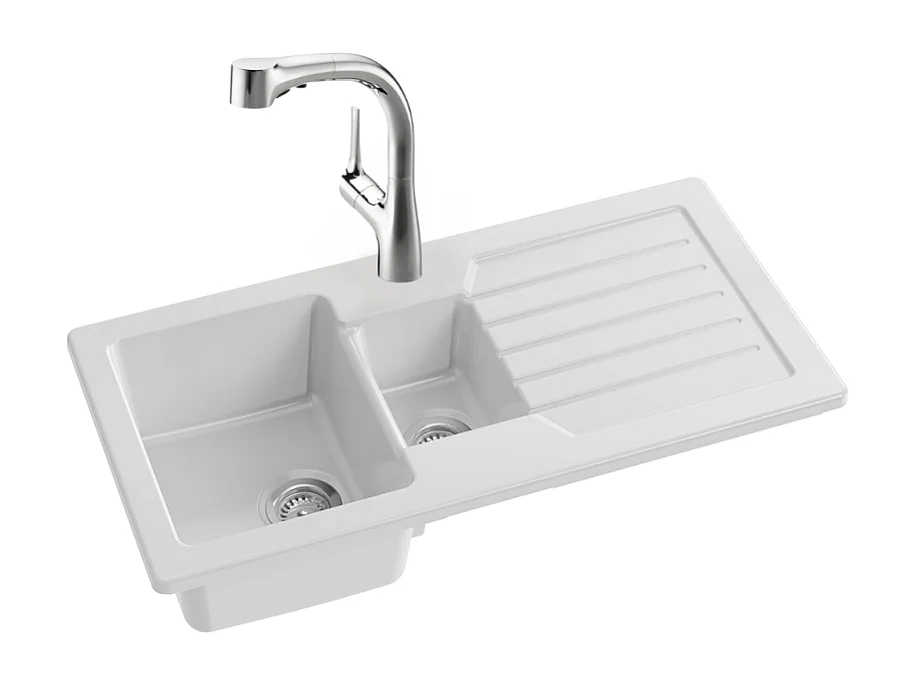 Evier à encastrer 1 bac et demi JACOB DELAFON Gaspard + robinet cuisine Elate