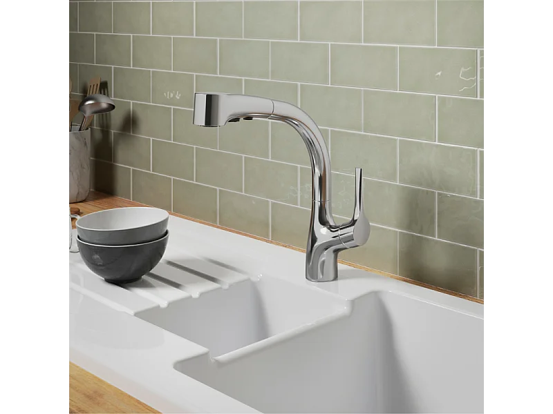 Evier à encastrer 1 bac et demi JACOB DELAFON Gaspard + robinet cuisine Elate