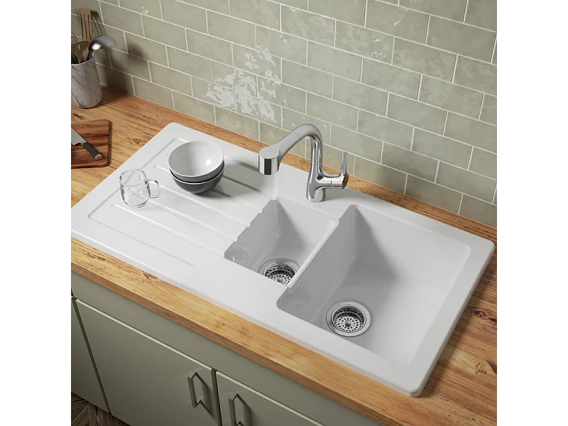 Evier à encastrer 1 bac et demi JACOB DELAFON Gaspard + robinet cuisine Elate