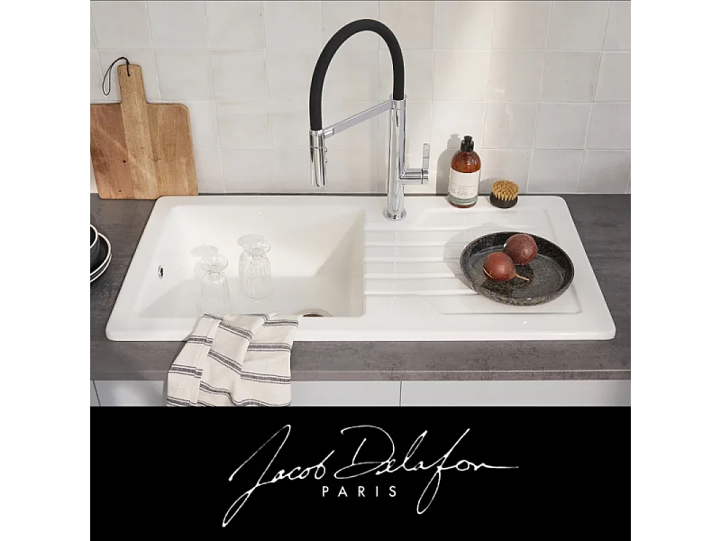 Evier à encastrer 1 bac JACOB DELAFON Gaspard + robinet cuisine Raphaël