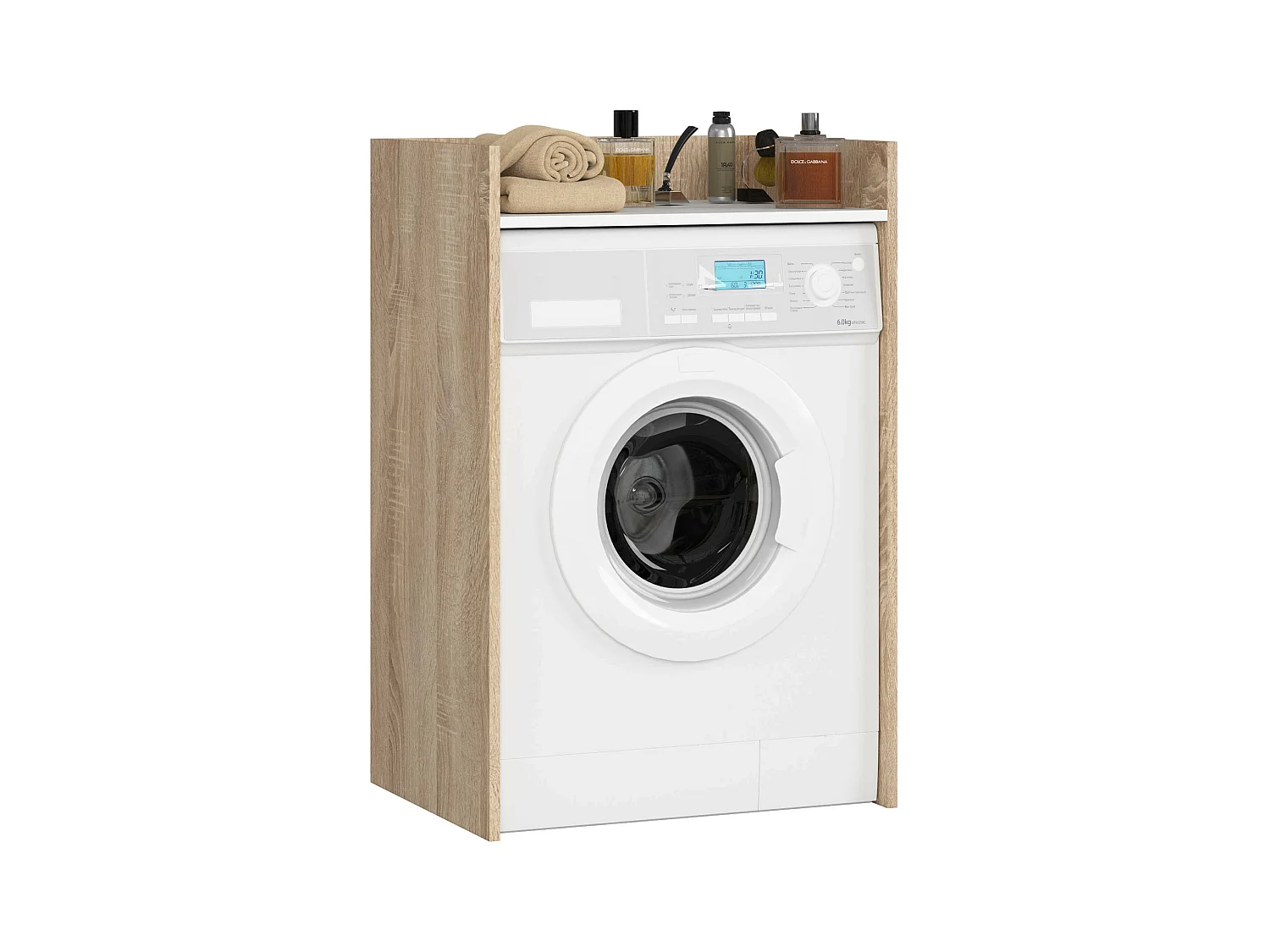 Meuble pour lave-linge AKORD FIN Chêne Sonoma, Blanche 64 cm 1 étagère 64x50x98 cm