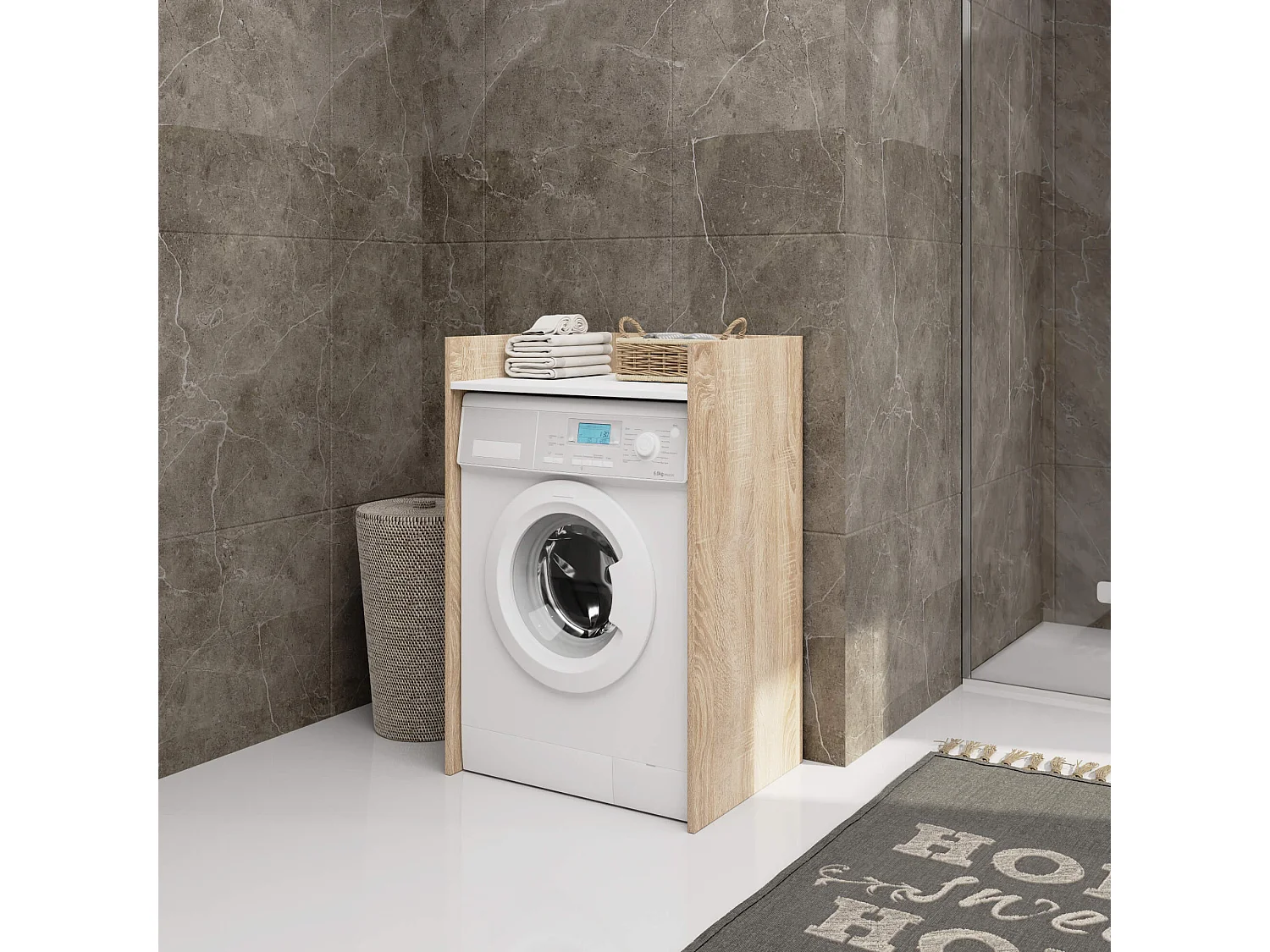Wasmachine Kast / Wasmachine Ombouw / Wasmachine Meubel FIN / Sonoma Eik - Wit / AKORD Furniture Factory / 64 x 98 x 50 cm