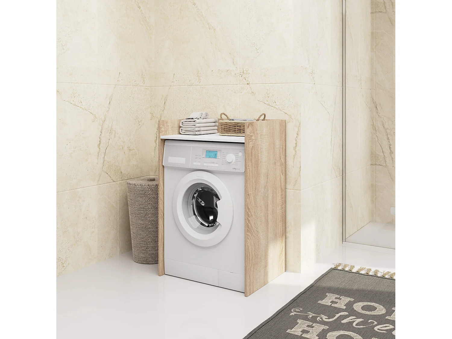 Meuble pour lave-linge AKORD FIN Chêne Sonoma, Blanche 64 cm 1 étagère 64x50x98 cm