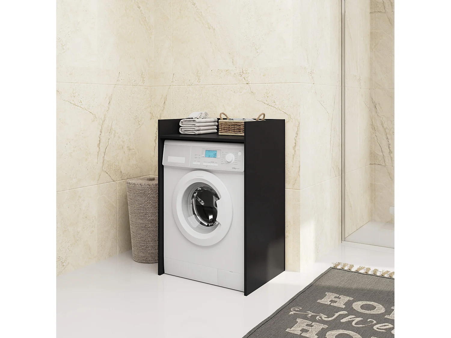 Wasmachine Kast / Wasmachine Ombouw / Wasmachine Meubel FIN / Zwart / AKORD Furniture Factory / 64 x 98 x 50 cm