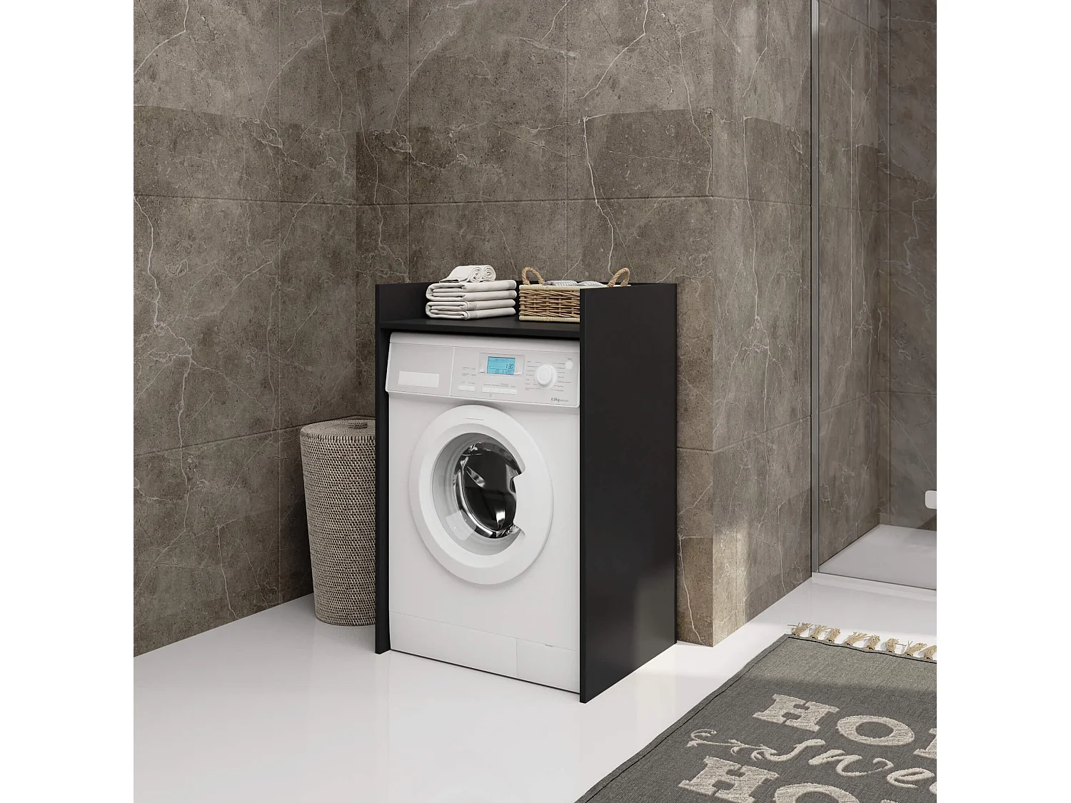 Meuble pour lave-linge AKORD FIN Noir 64 cm 1 étagère 64x50x98 cm