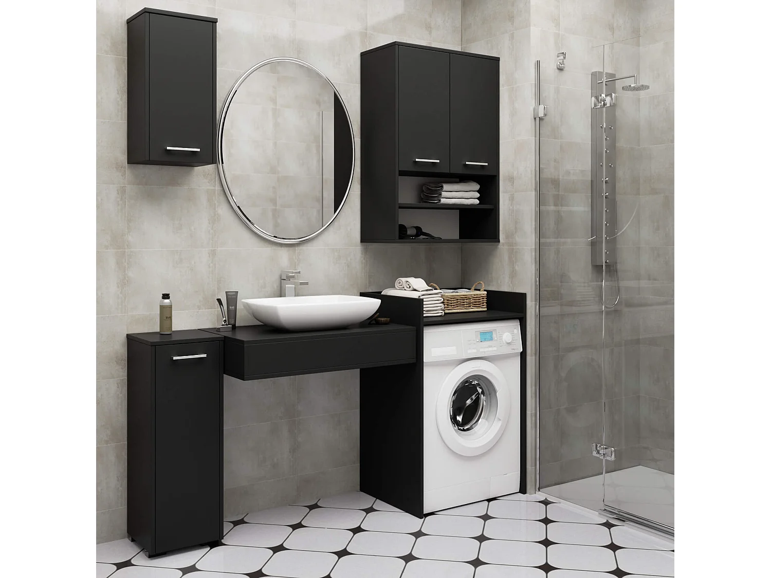 Meuble pour lave-linge AKORD FIN Noir 64 cm 1 étagère 64x50x98 cm