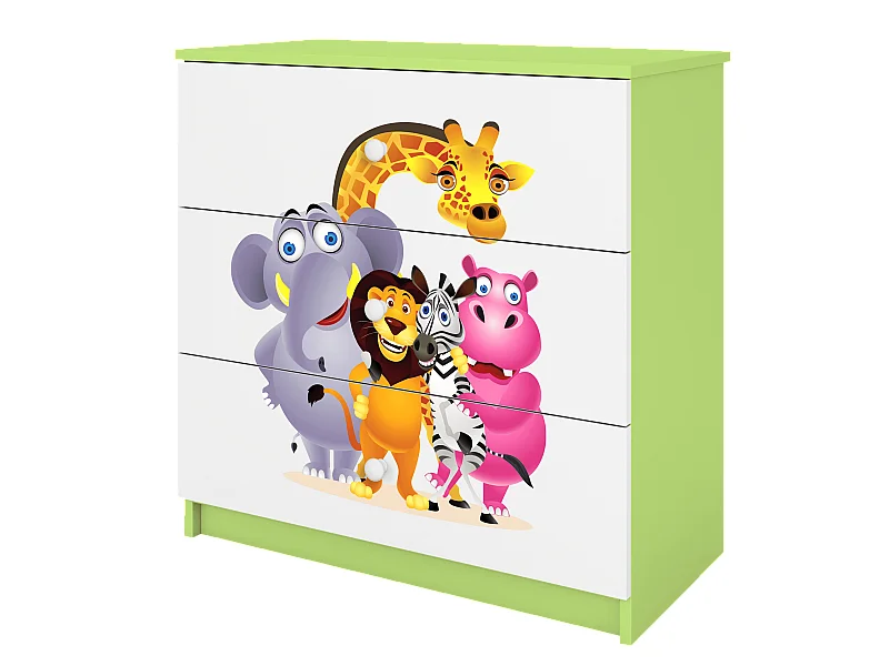 Kinderkommode mit Schubladen ZOO in der Farbe Grün Babydreams