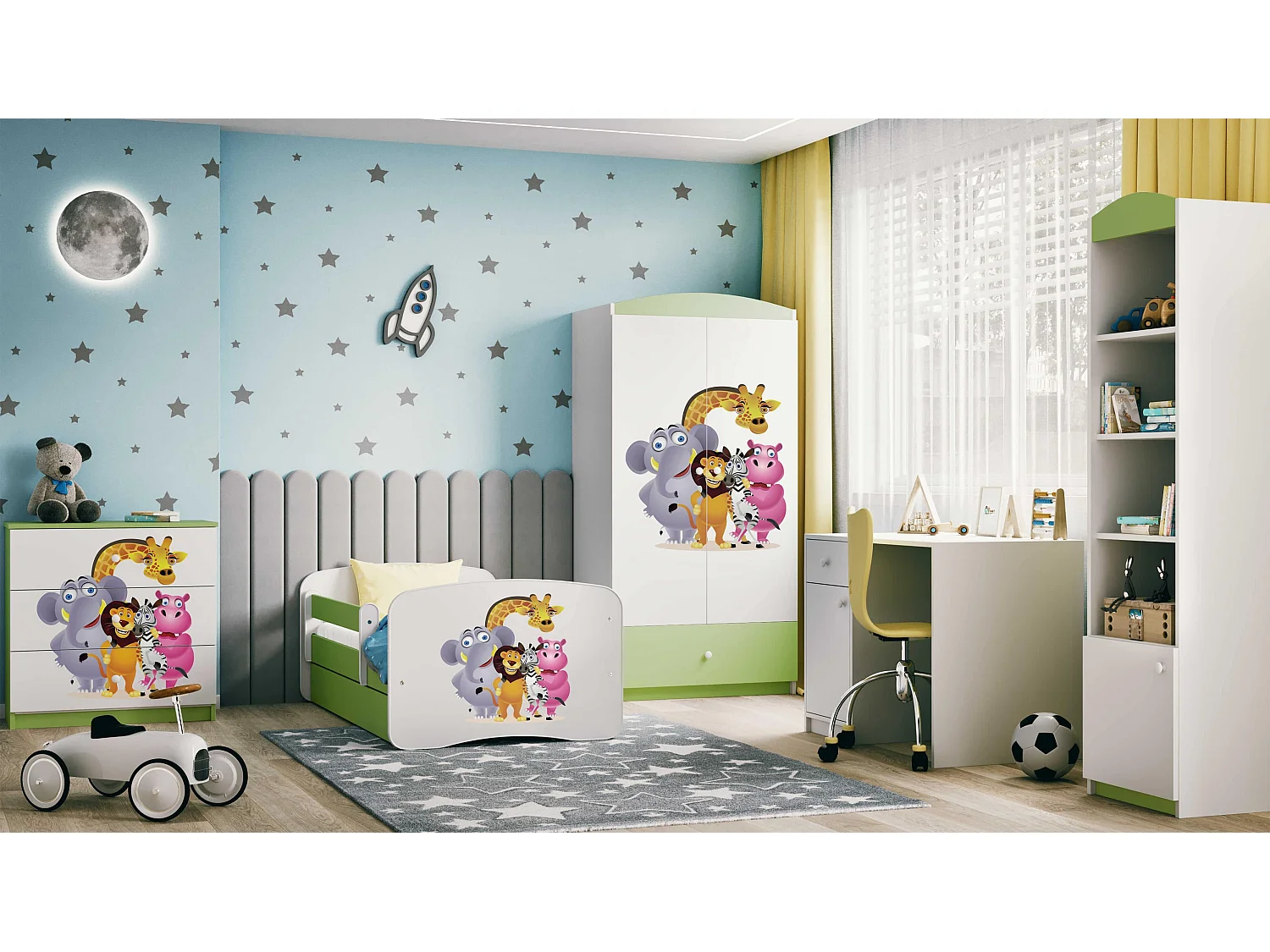 Comò Bambini ZOO Verde Babydreams - 3 Cassetti Spaziosi, Design Moderno, Guide Scorrevoli