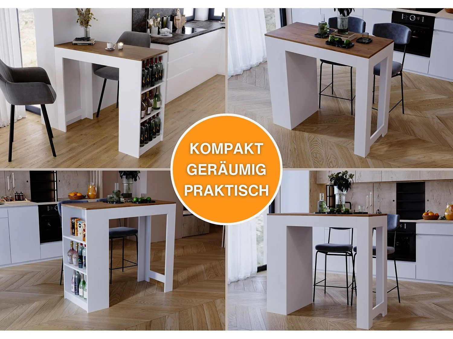 Bartisch mit 3 Regalen Thekentisch freistehend für Küche & Esszimmer Kücheninsel