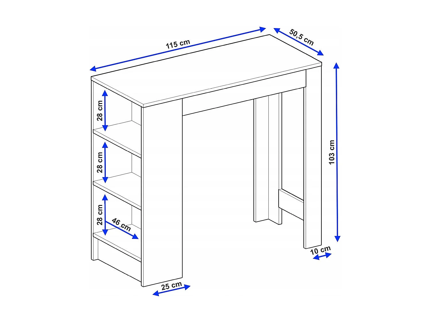 Bartisch mit 3 Regalen Thekentisch freistehend für Küche & Esszimmer Kücheninsel