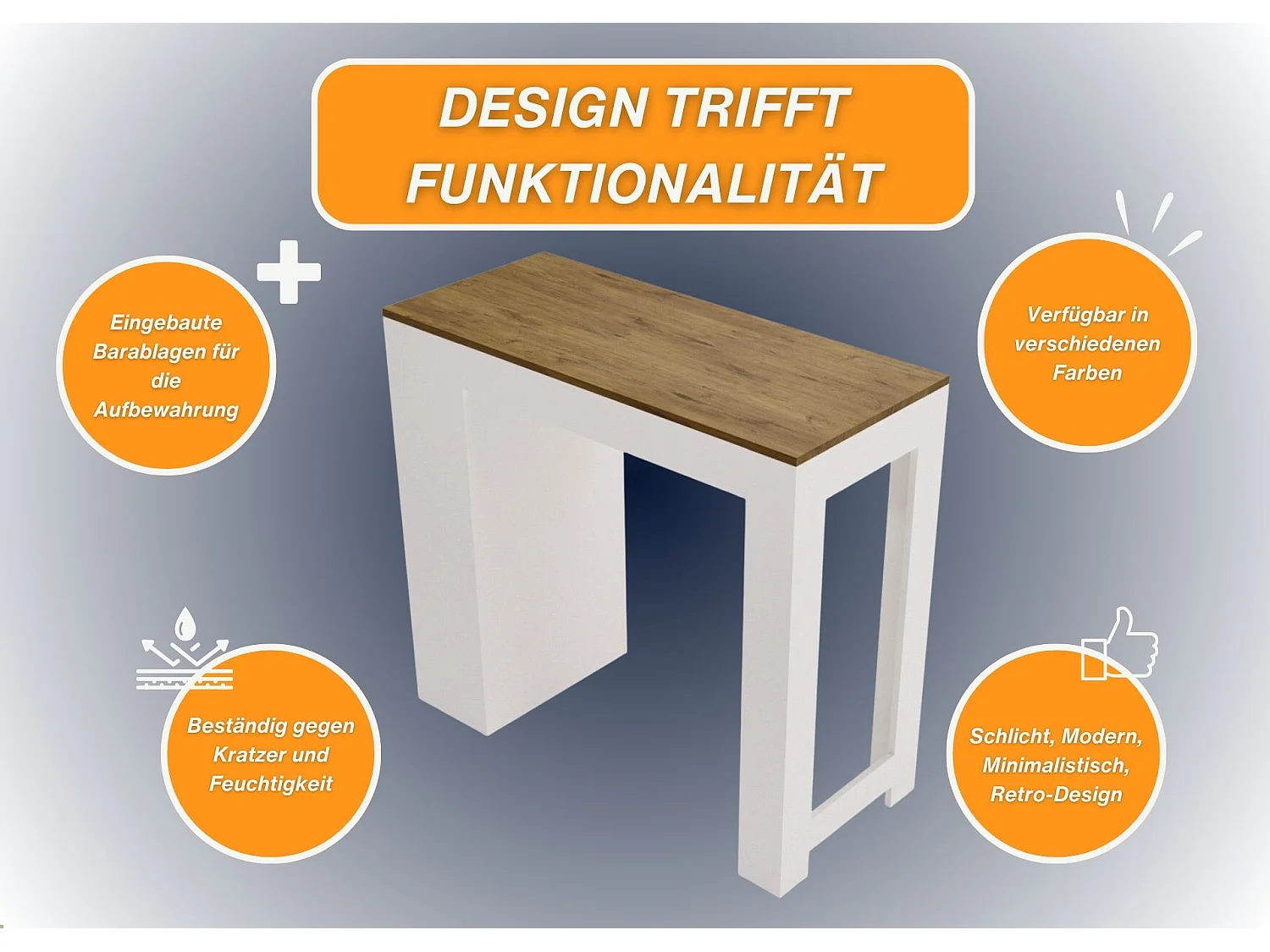 Bartisch mit 3 Regalen Thekentisch freistehend für Küche & Esszimmer Kücheninsel