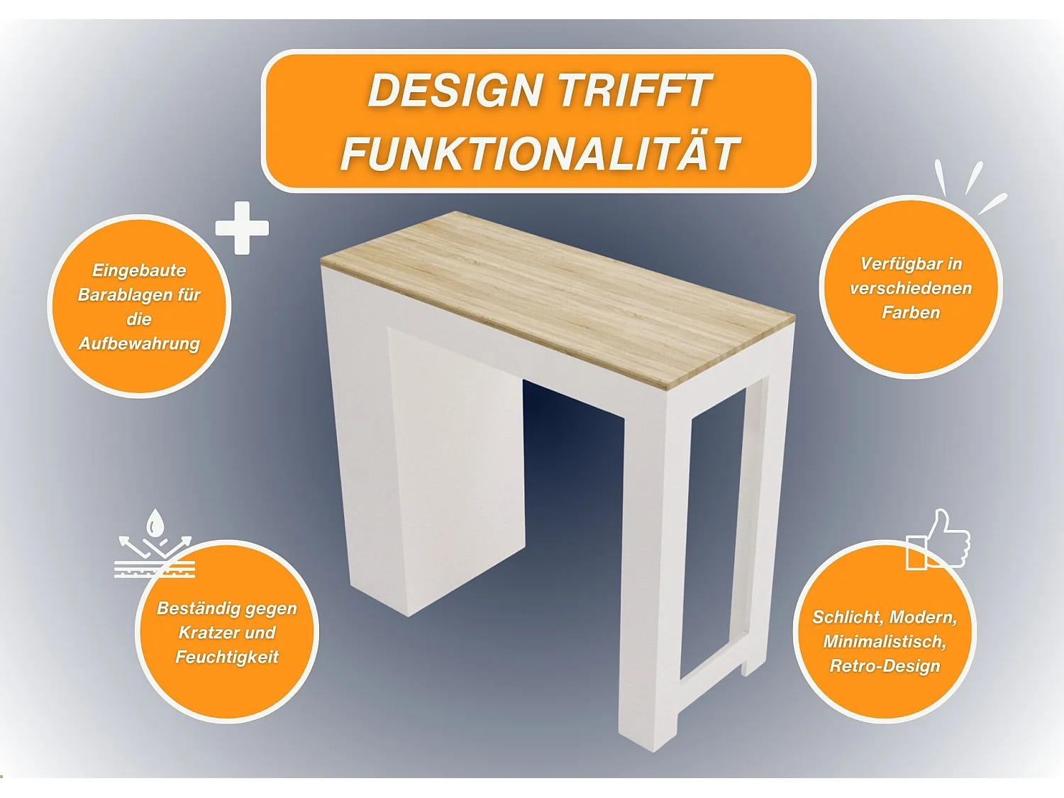 Bartisch mit 3 Regalen Thekentisch freistehend für Küche & Esszimmer Kücheninsel