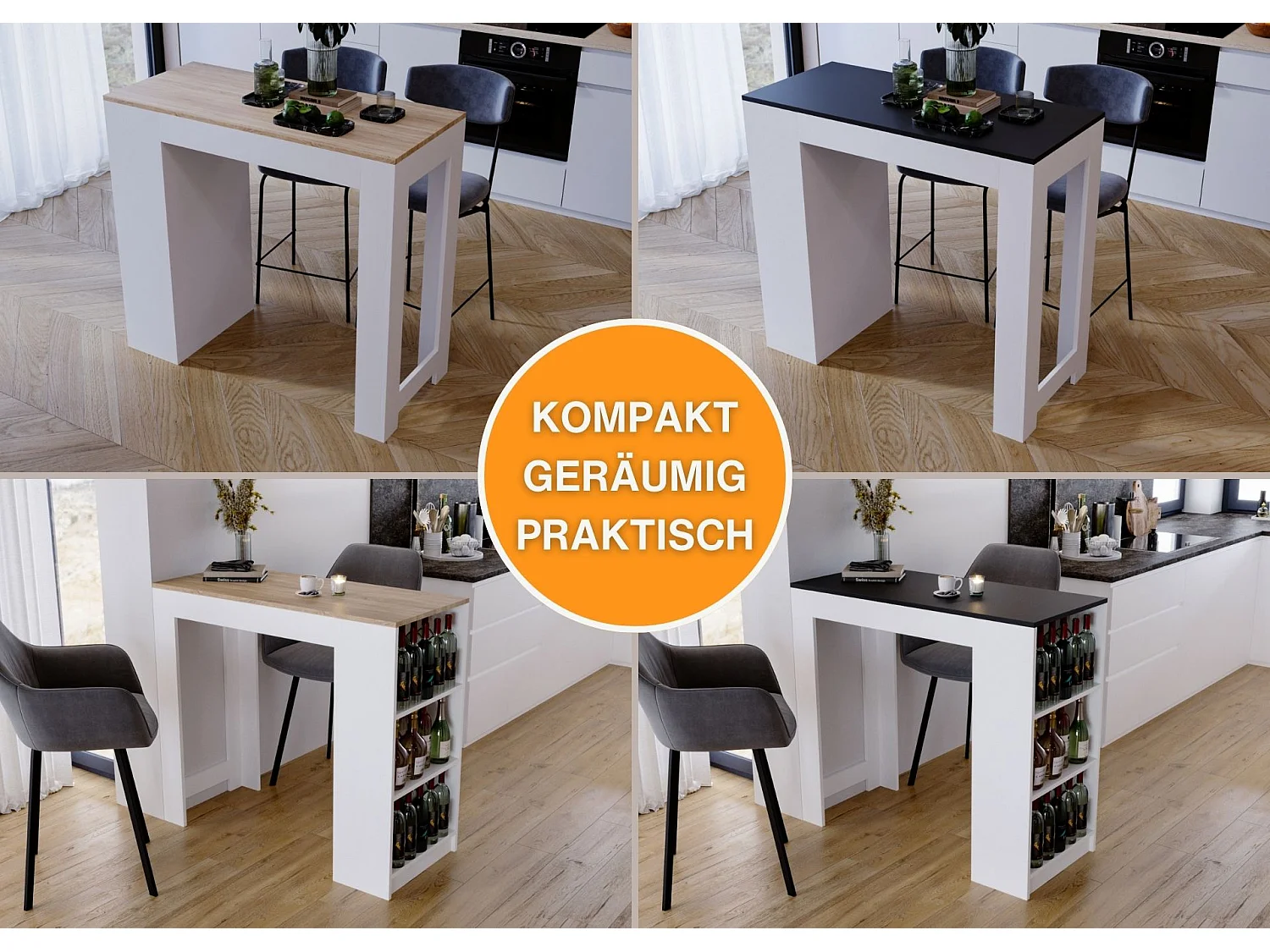 Bartisch mit 3 Regalen Thekentisch freistehend für Küche & Esszimmer Kücheninsel