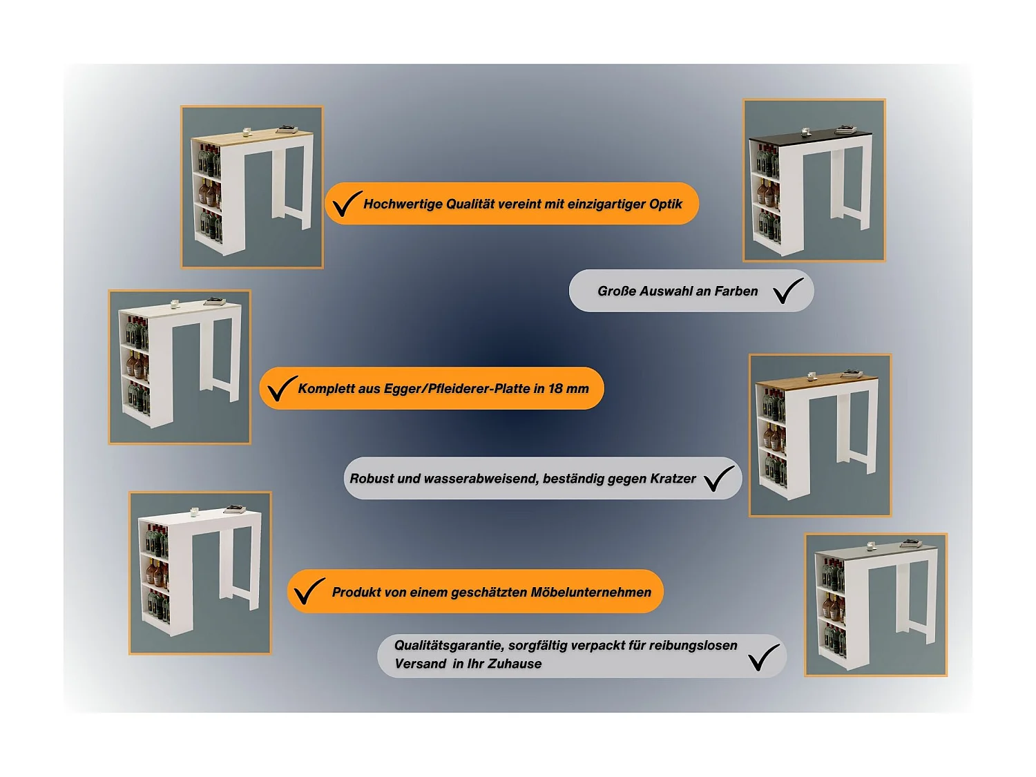 Bartisch mit 3 Regalen Thekentisch freistehend für Küche & Esszimmer Kücheninsel