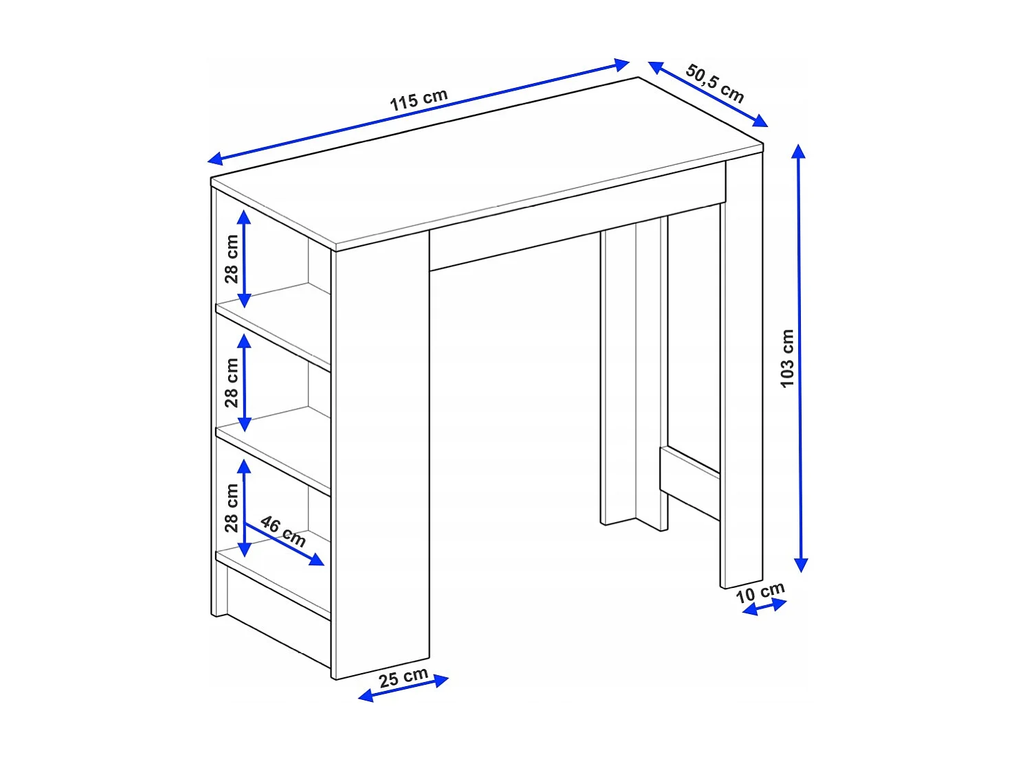 Bartisch mit 3 Regalen Thekentisch freistehend für Küche & Esszimmer Kücheninsel