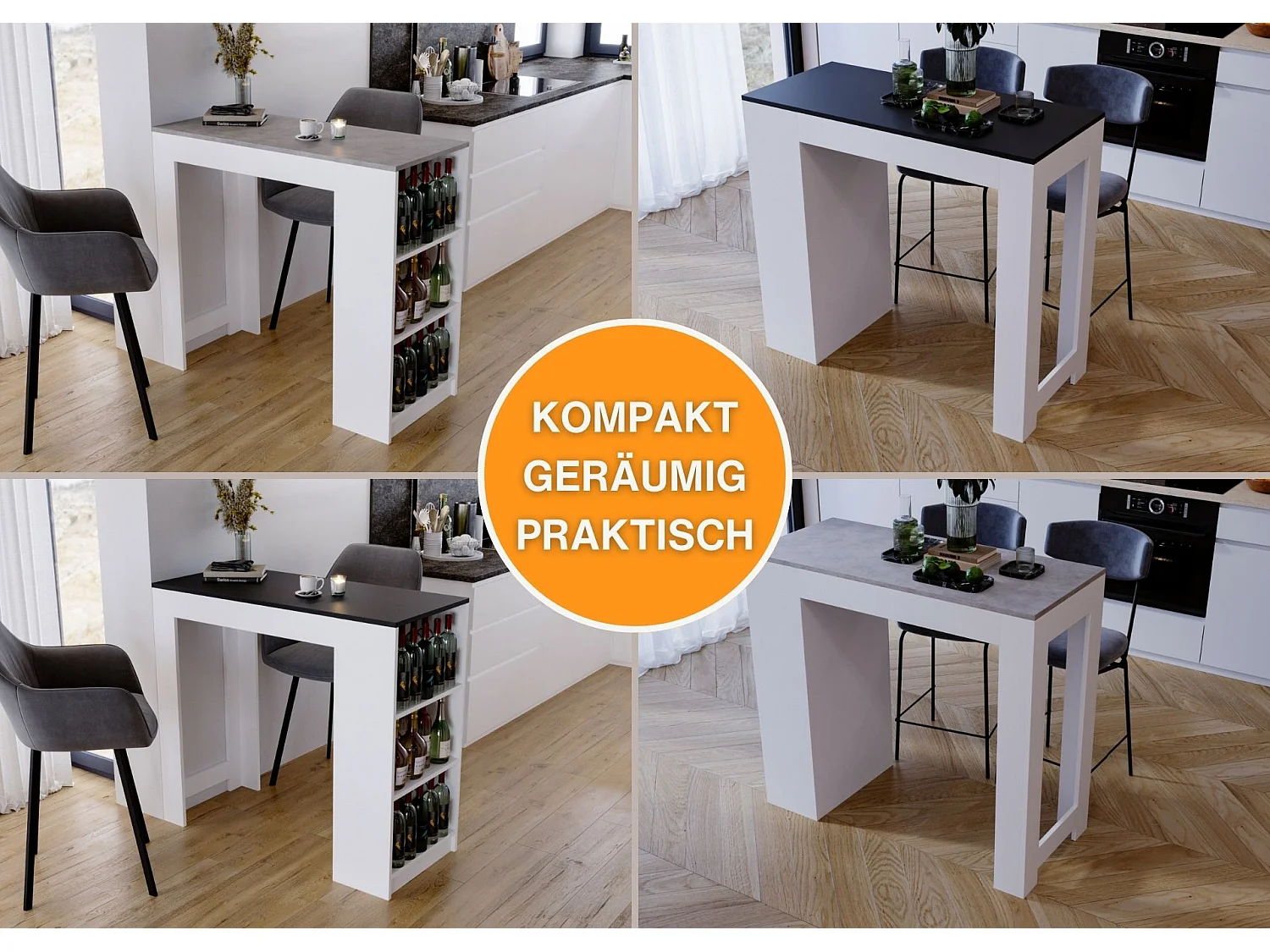 Bartisch mit 3 Regalen Thekentisch freistehend für Küche & Esszimmer Kücheninsel