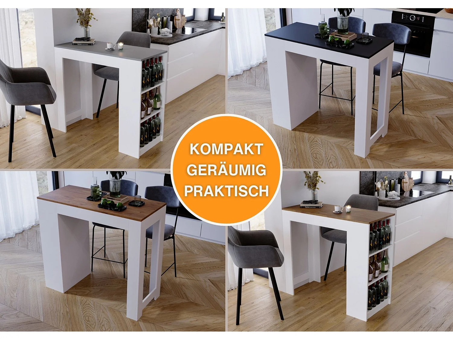 Bartisch mit 3 Regalen Thekentisch freistehend für Küche & Esszimmer Kücheninsel