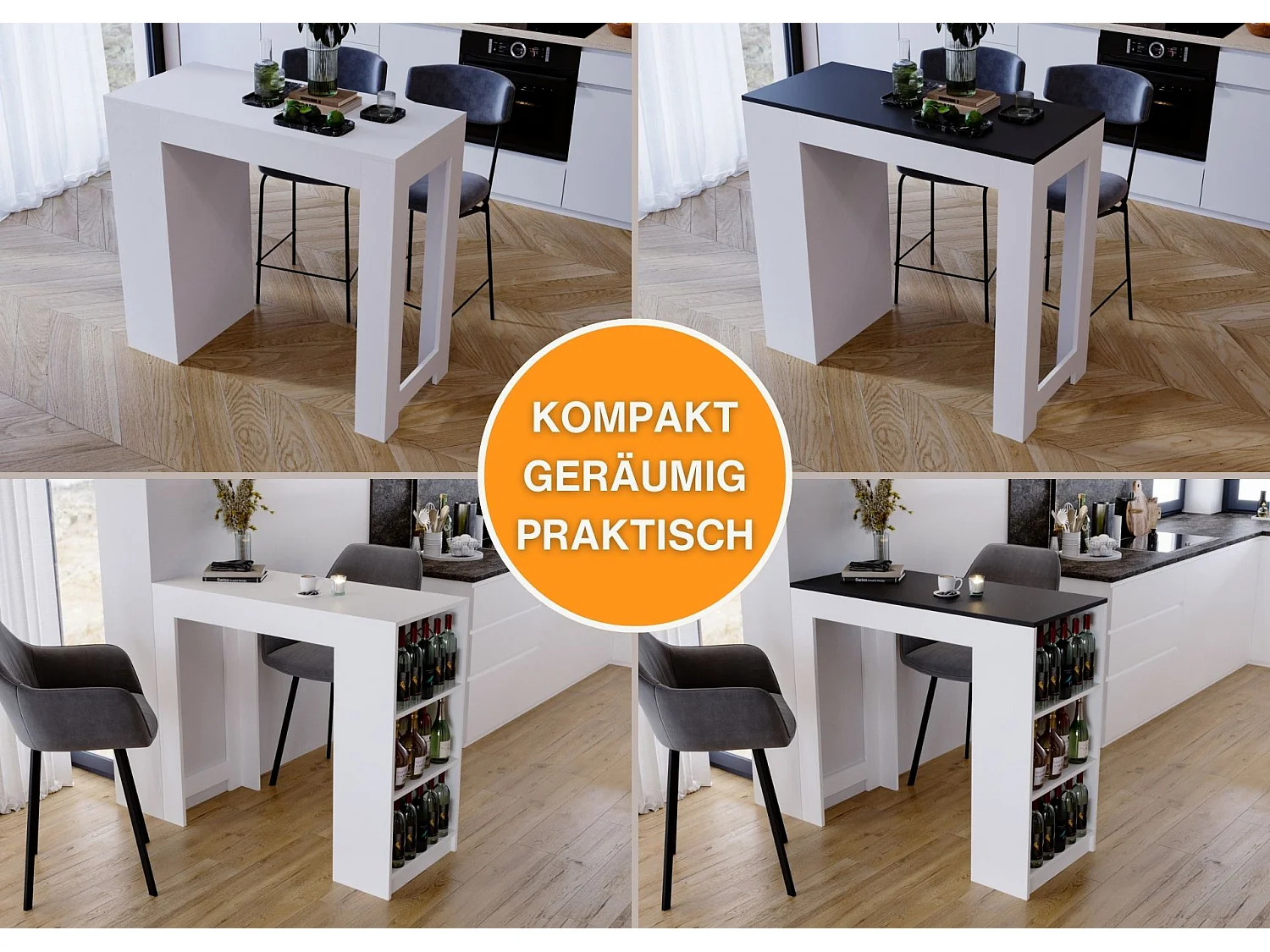 Bartisch mit 3 Regalen Thekentisch freistehend für Küche & Esszimmer Kücheninsel