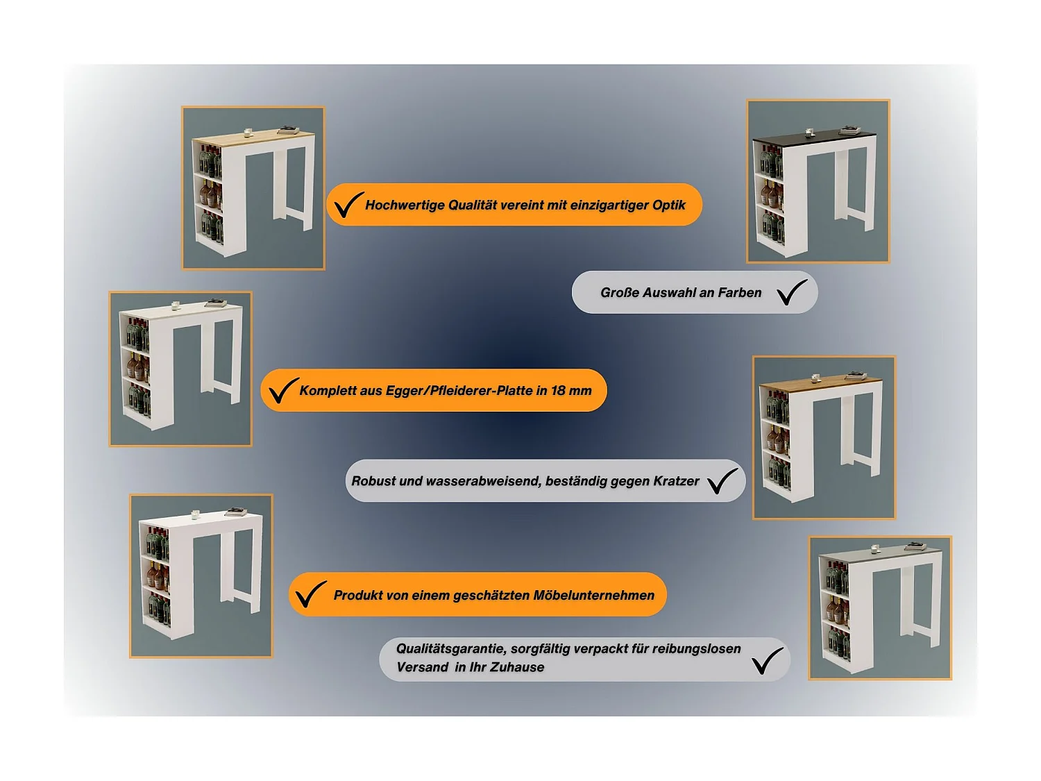 Bartisch mit 3 Regalen Thekentisch freistehend für Küche & Esszimmer Kücheninsel