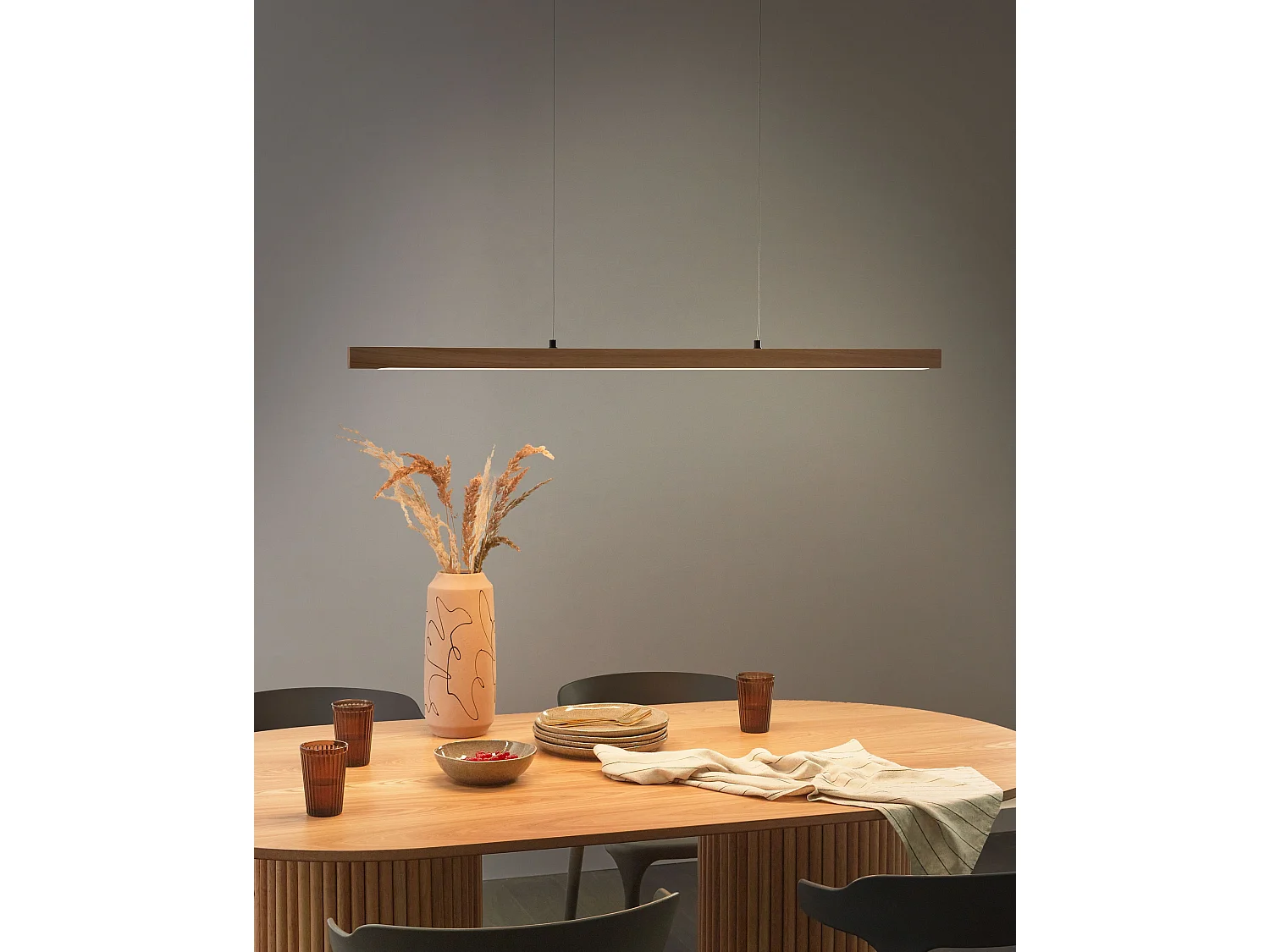 LED hanglamp STEWARTS Met dimmer Eikenhout Lichtbruin