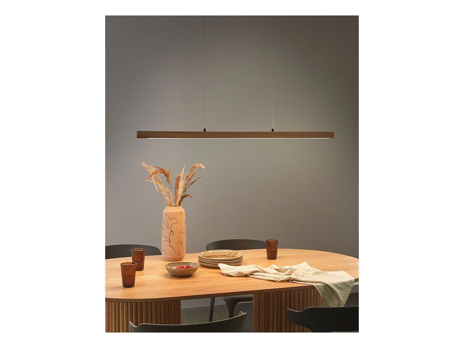 Lampa wisząca LED STEWARTS Drewno dębowe Jasnobrązowy