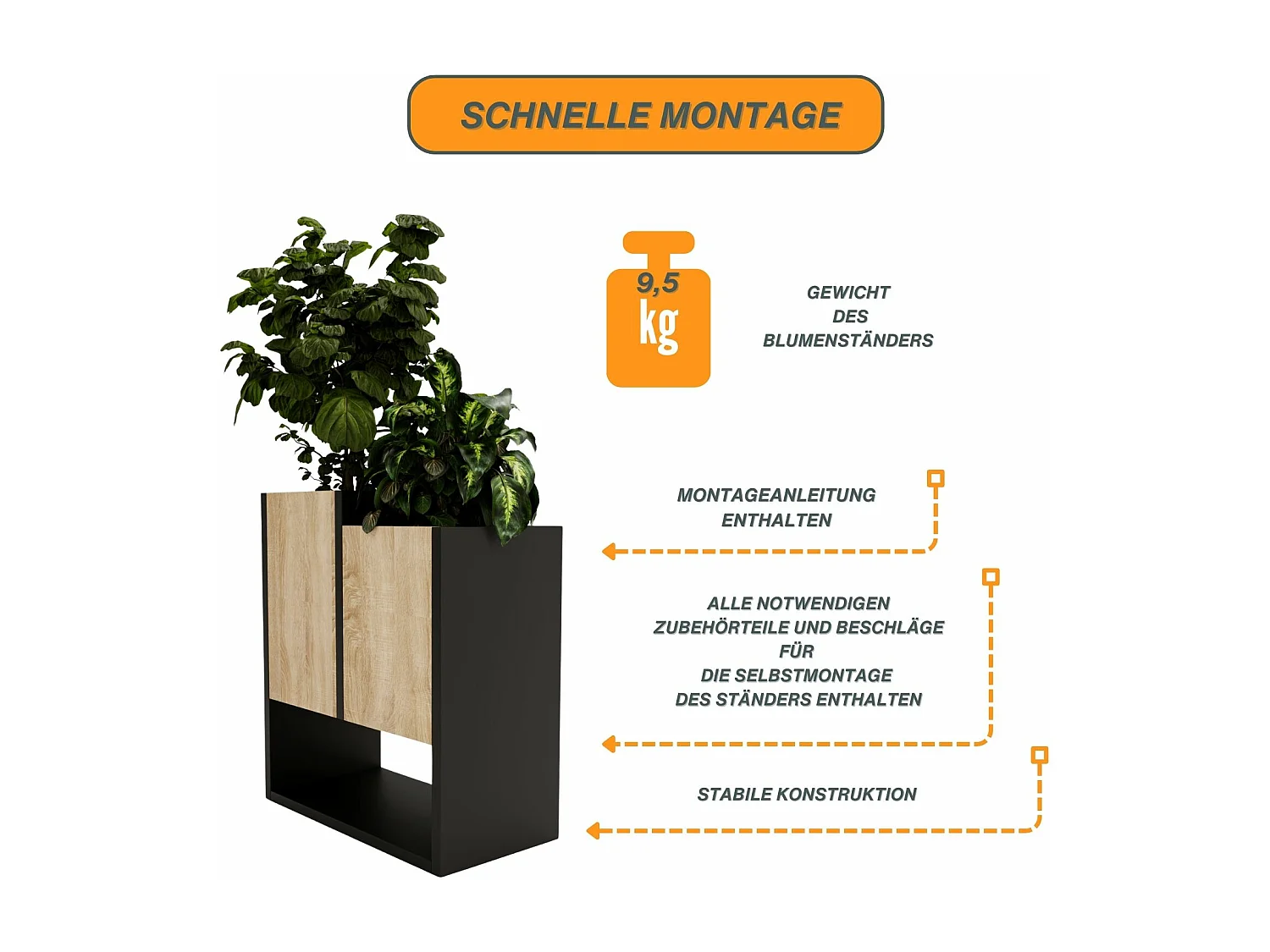 Blumenständer für Innenräume, Blumenkasten ohne Einsatz, Pflanzkasten 50x44x22,6cm