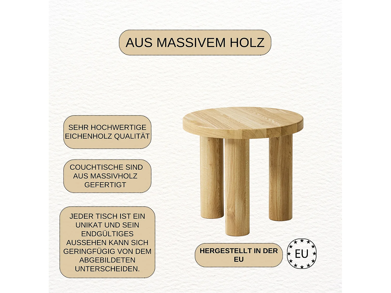 Couchtisch aus massivem Eichenholz - L50*B50*H45 stabil & modern