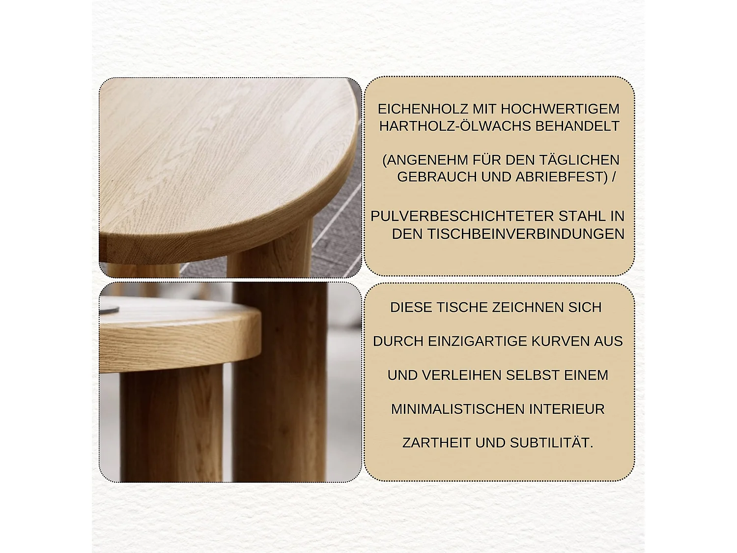 Couchtisch aus massivem Eichenholz - L80*B80*H37 stabil & modern