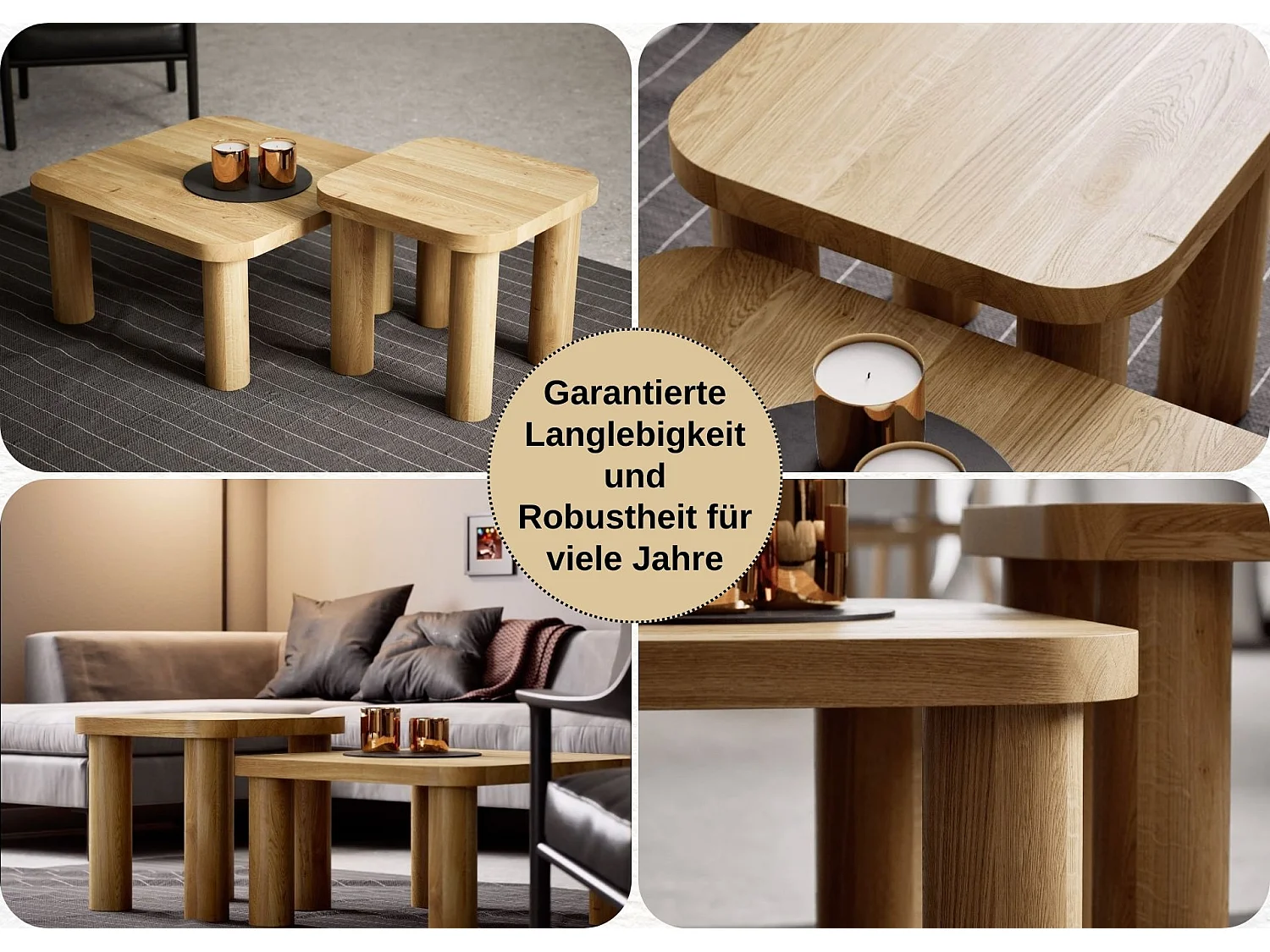 Couchtisch - SET aus massivem Eichenholz zwei Tische stabil & modern