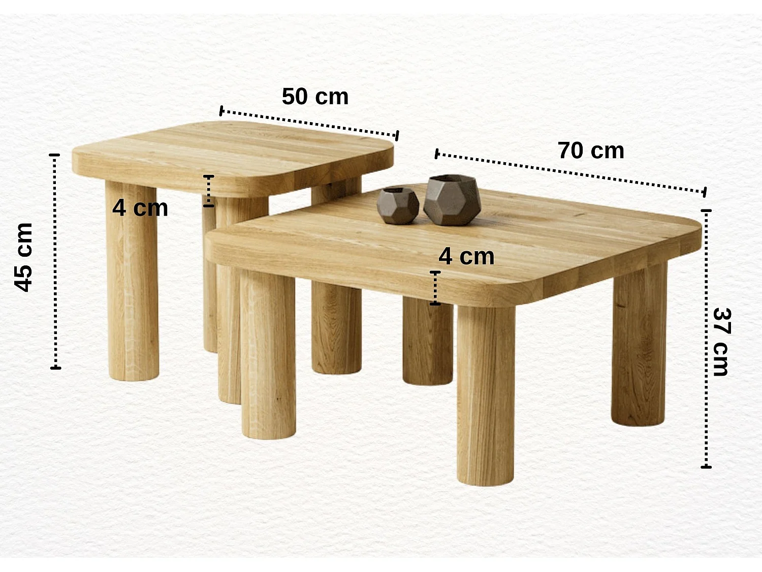 Couchtisch - SET aus massivem Eichenholz zwei Tische stabil & modern