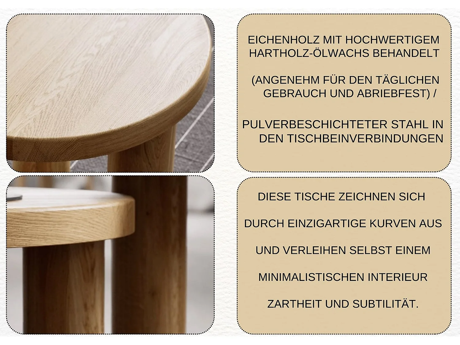 Couchtisch - SET aus massivem Eichenholz zwei Tische stabil & modern