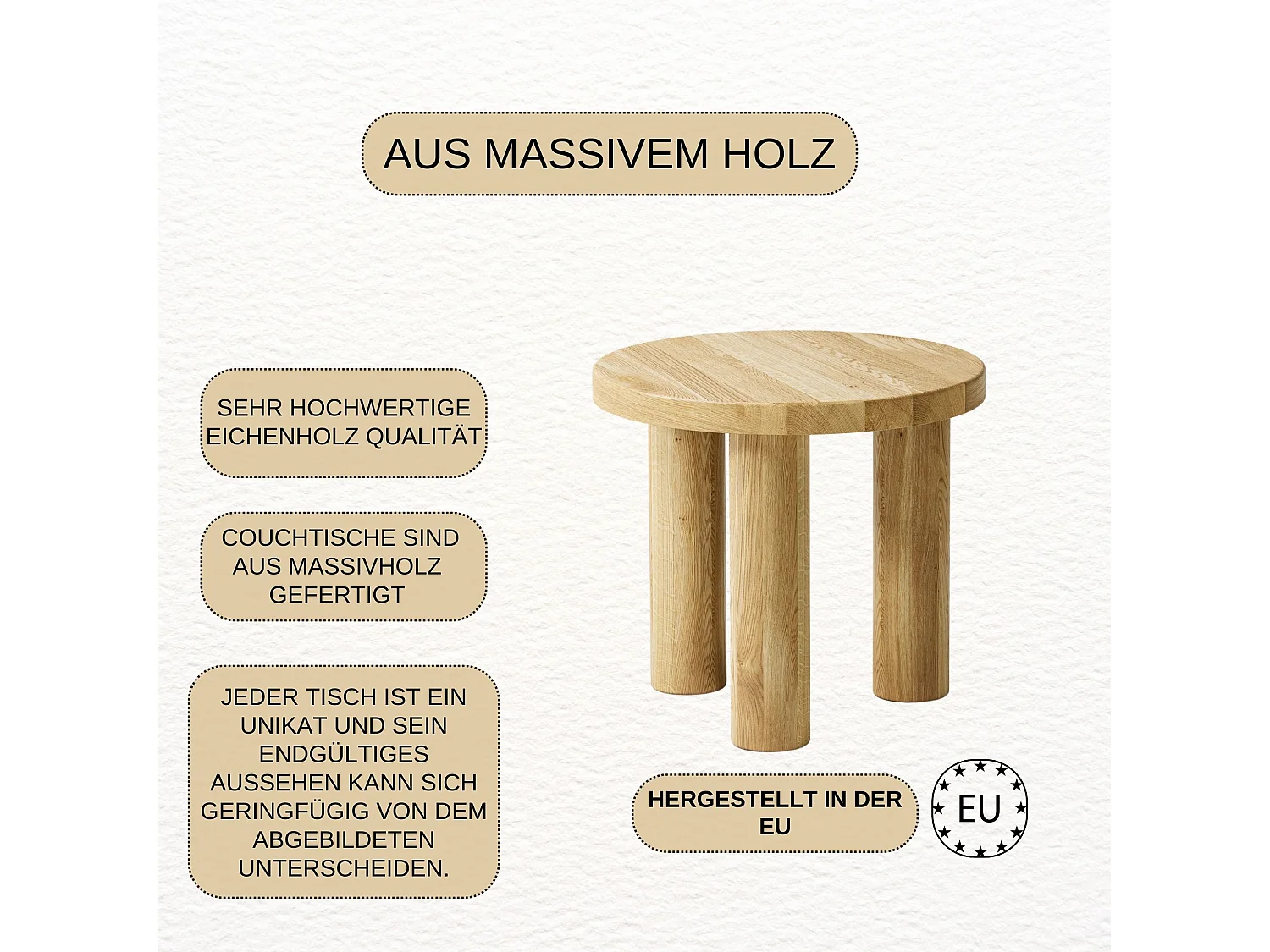 Couchtisch aus massivem Eichenholz - L60*B60*H45 stabil & modern
