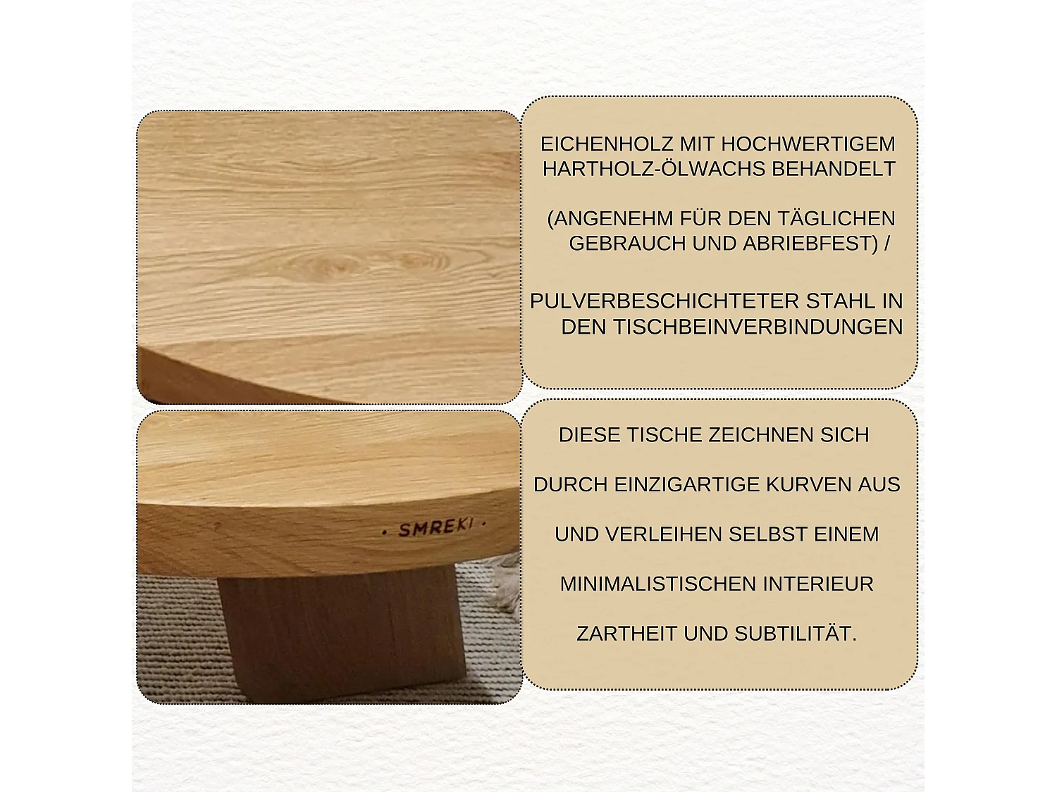 Couchtisch aus massivem Eichenholz - L80*B80*H37 stabil & modern