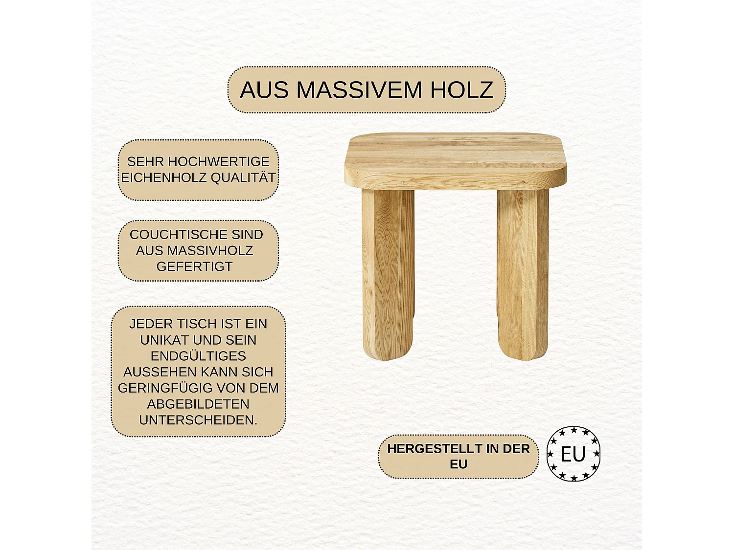 Couchtisch aus massivem Eichenholz - L50*B50*H45 stabil & modern