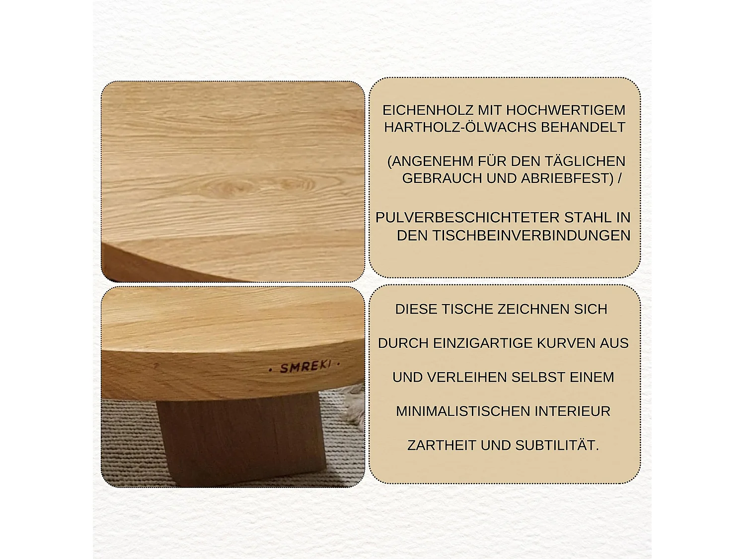 Couchtisch aus massivem Eichenholz - L60*B60*H45 stabil & modern