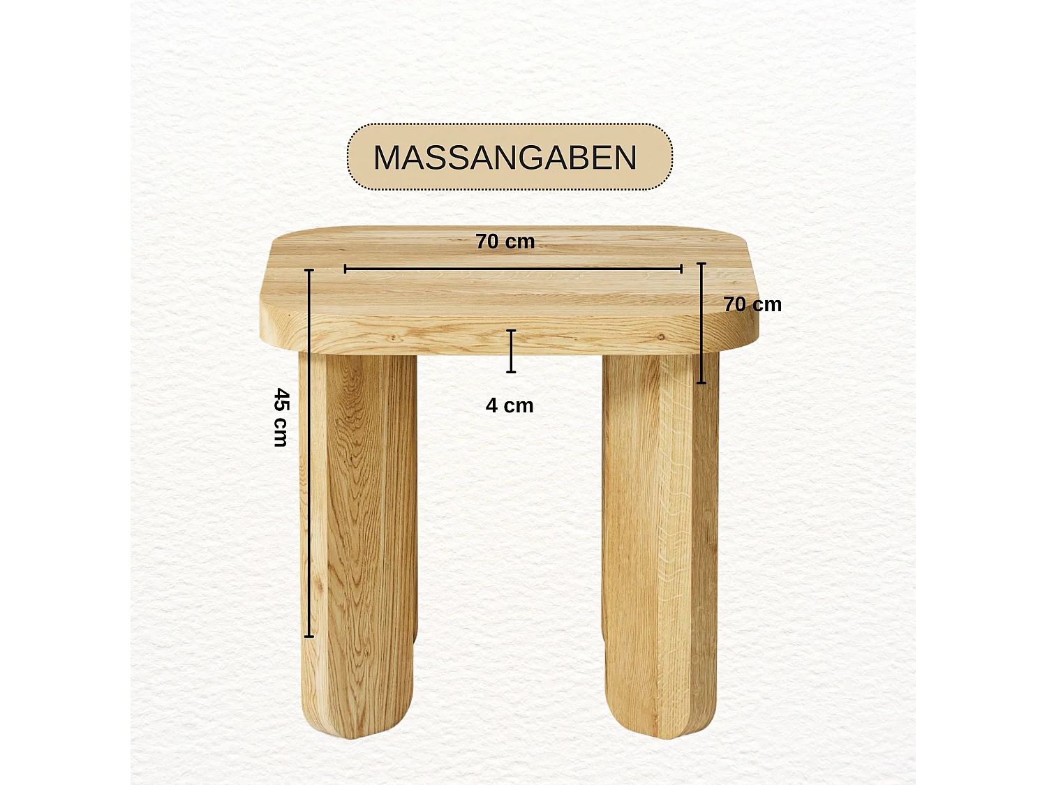Couchtisch aus massivem Eichenholz - L70*B70*H45 stabil & modern