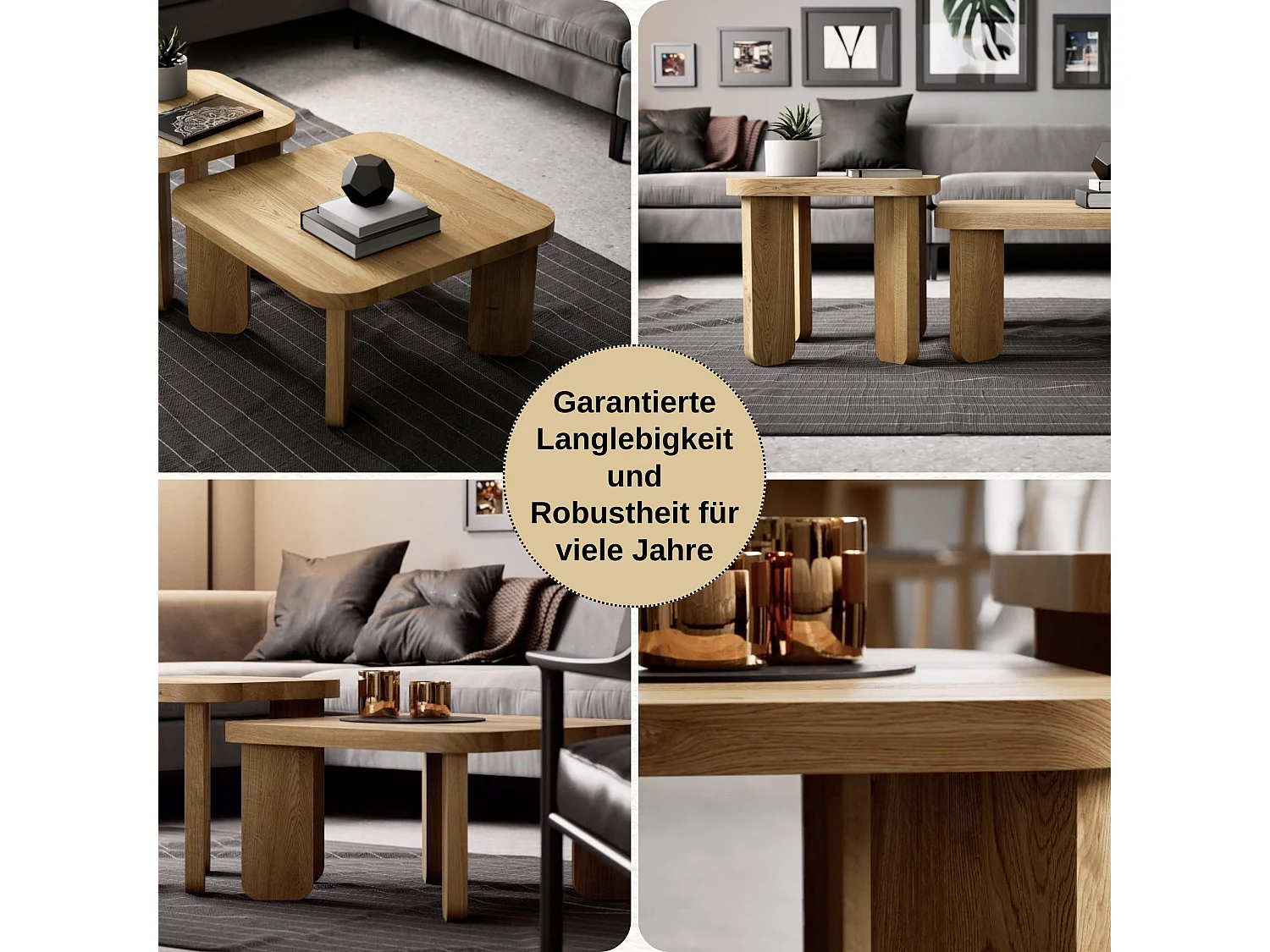 Couchtisch - SET aus massivem Eichenholz zwei Tische stabil & modern