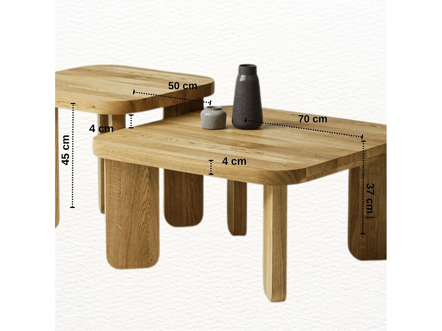 Couchtisch - SET aus massivem Eichenholz zwei Tische stabil & modern