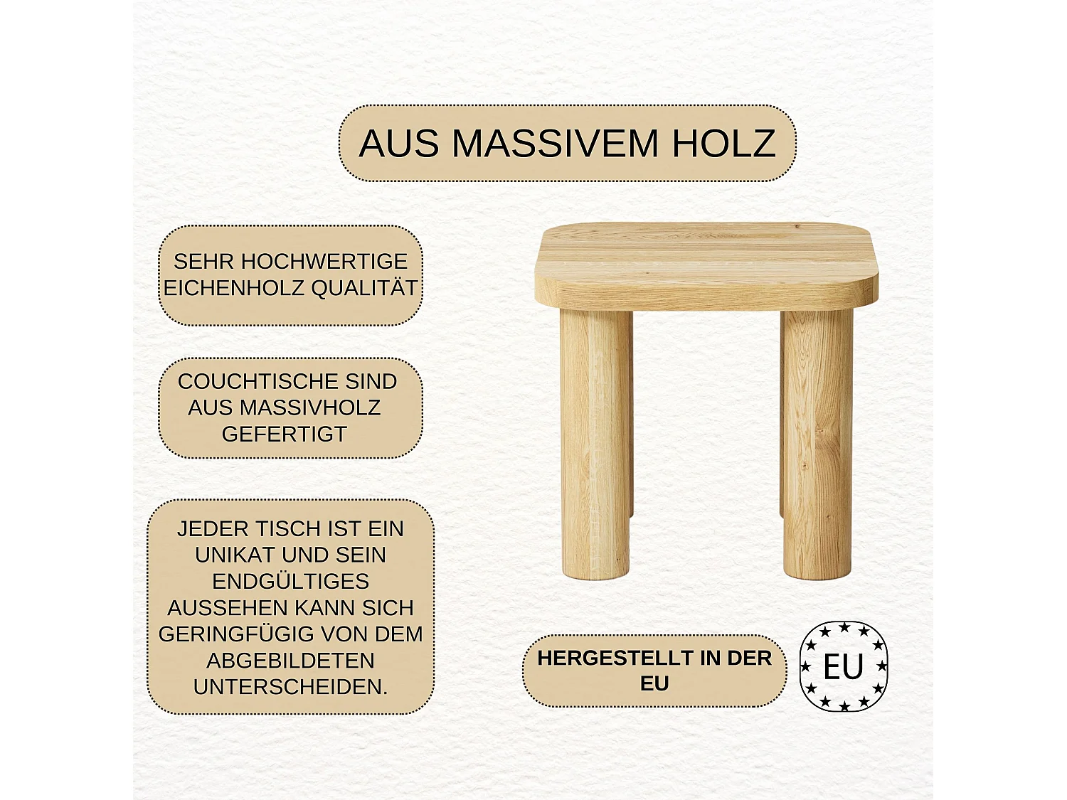 Couchtisch aus massivem Eichenholz - L50*B50*H45 stabil & modern