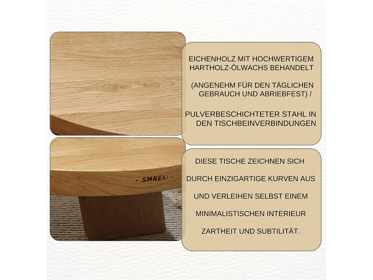 Couchtisch aus massivem Eichenholz - L60*B60*H37 stabil & modern