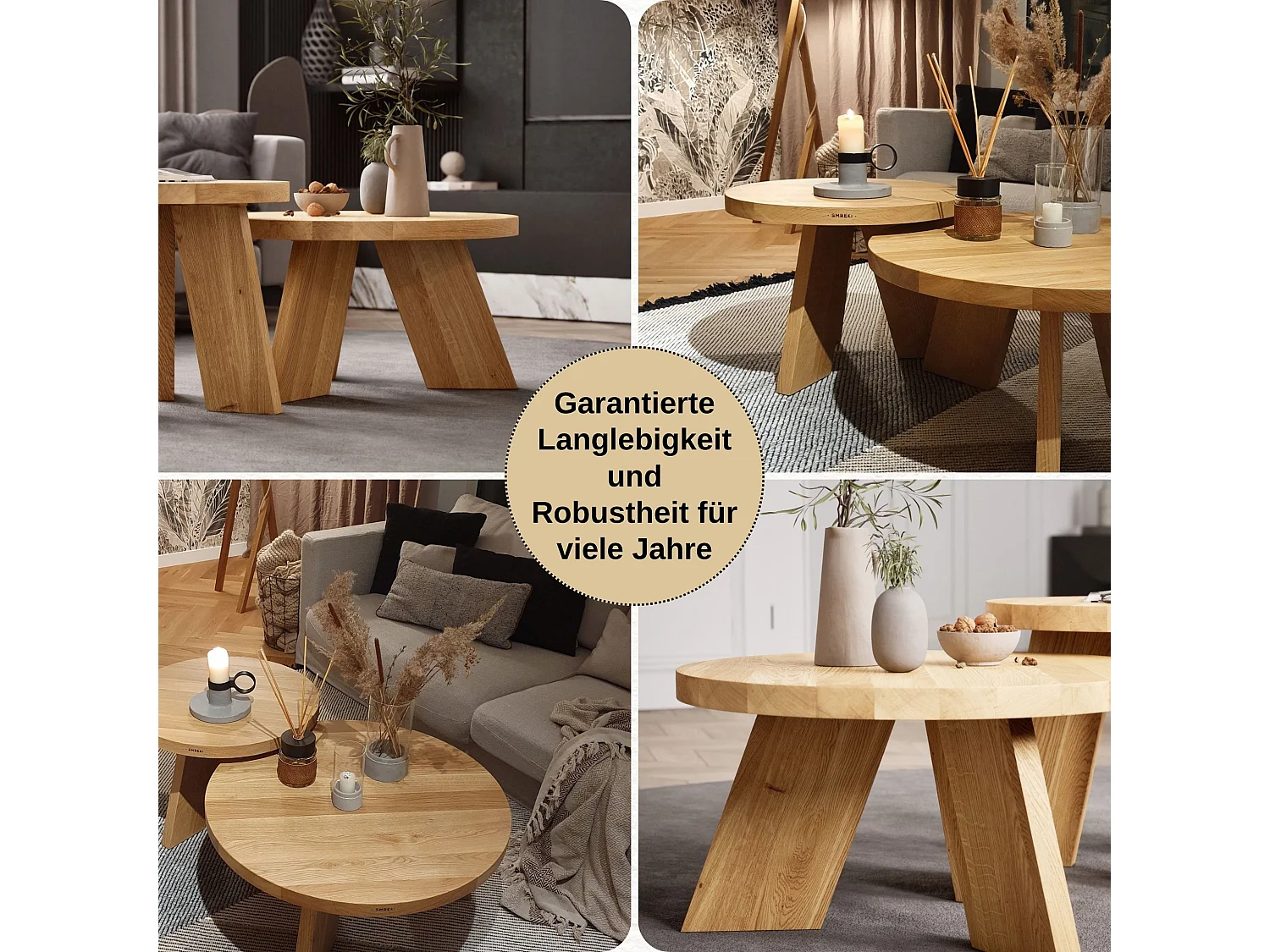 Couchtisch aus massivem Eichenholz - L60*B60*H37 stabil & modern