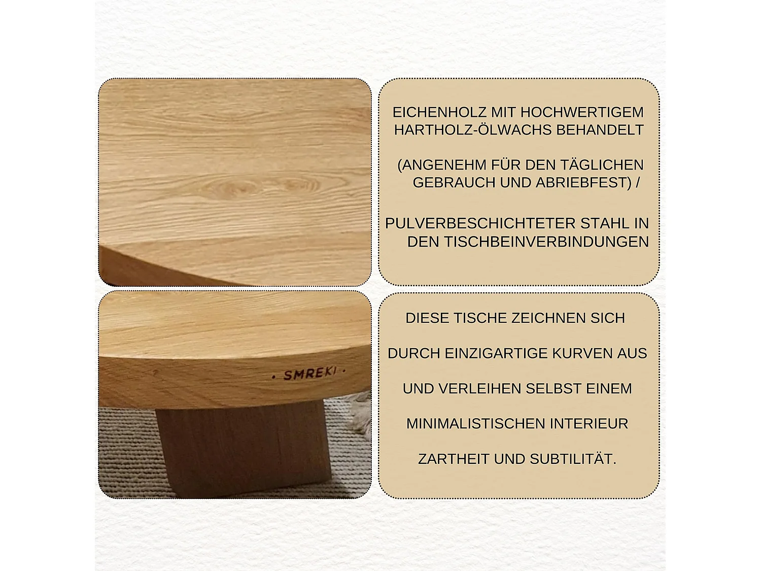 Couchtisch - SET aus massivem Eichenholz zwei Tische stabil & modern