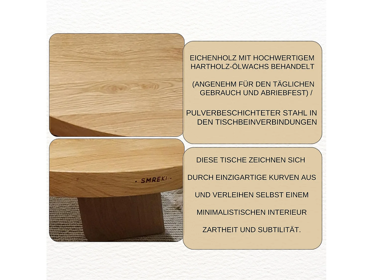 Couchtisch aus massivem Eichenholz - L70*B70*H45 stabil & modern