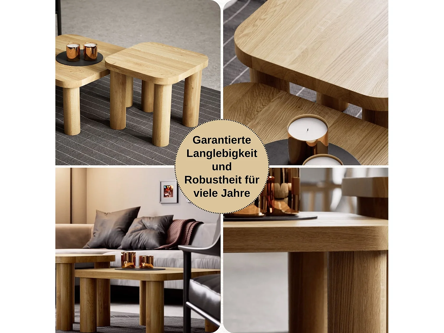 Couchtisch aus massivem Eichenholz - L70*B70*H37 stabil & modern